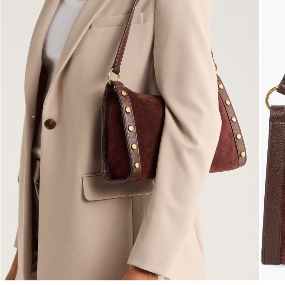 Vince Camaro Lisha Studded Brown Suede Shoulder Bag - Picture 8 of 12